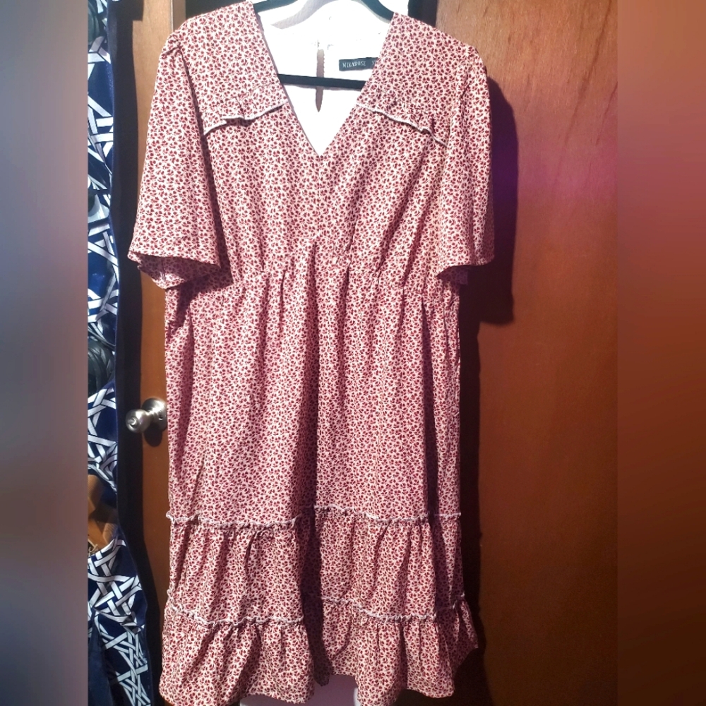 Mikarose Fully Lined Dress XL Flowery Ruby Red And Taupe Color